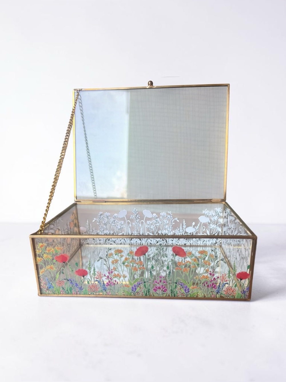 C&C California Home Floral Painted Glass Jewelry Trinket Box